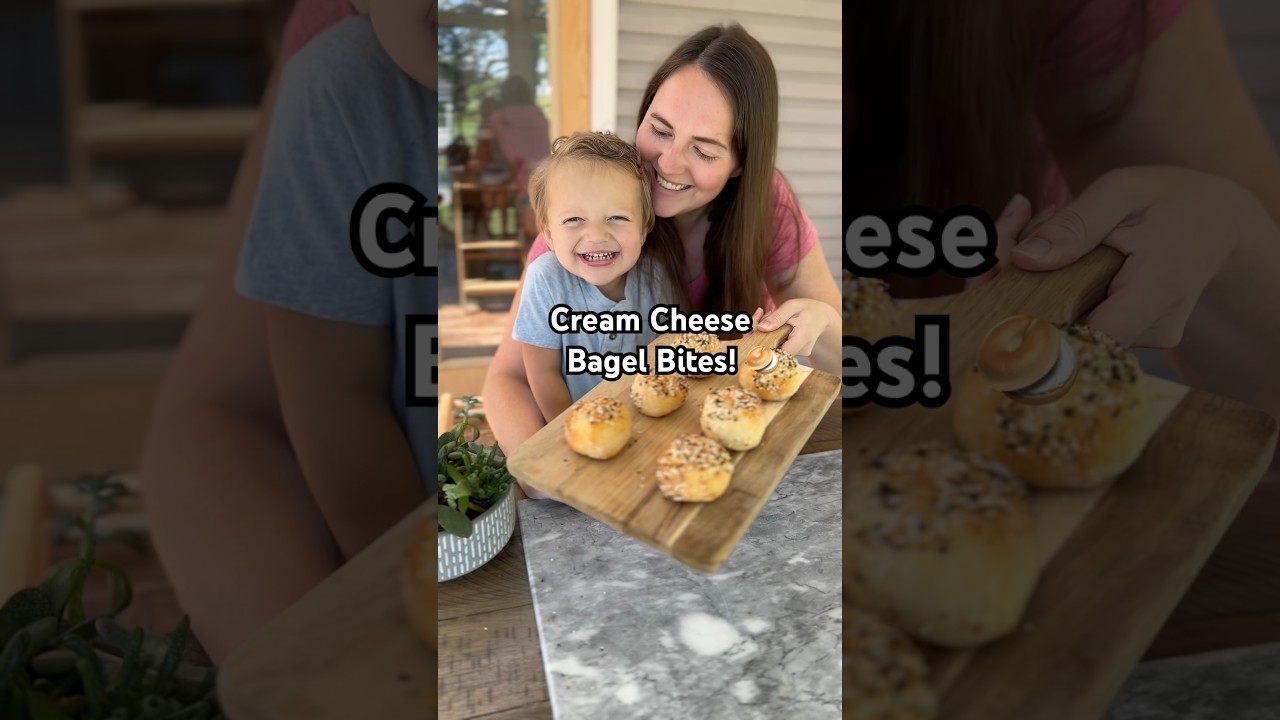 Cream CheeseBagel Bites! 🥯 Easy high protein breakfast #breakfastideas #breakfast #toddlermom