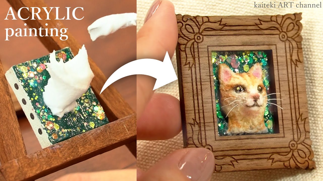 【アクリル画】小さ過ぎる立体リアル猫を描いてみた🐈Painting 3D miniature cats using acrylic paint and medium
