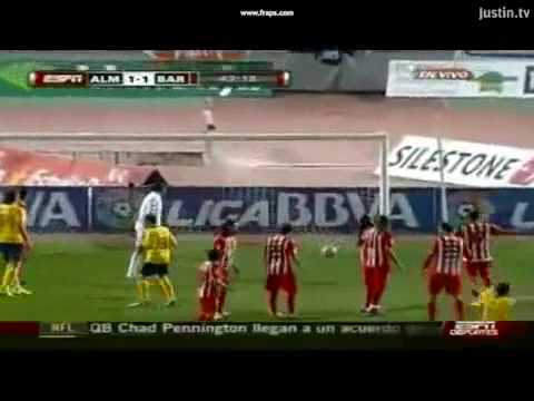 Gol de Falta de Lionel Messi 1-1  Almeria VS FC Barcelona LIGA BBVA 6/3/10
