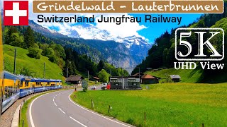 Grindelwald - Lauterbrunnen Train Journey,  Switzerland Summer | 5K/ 4K UHD Video