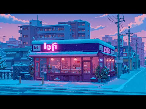 A Quiet Snowy Street at Night ❄️ Lofi Coffee Shop Ambience for Study, Work, Relaxation & Deep Sleep.