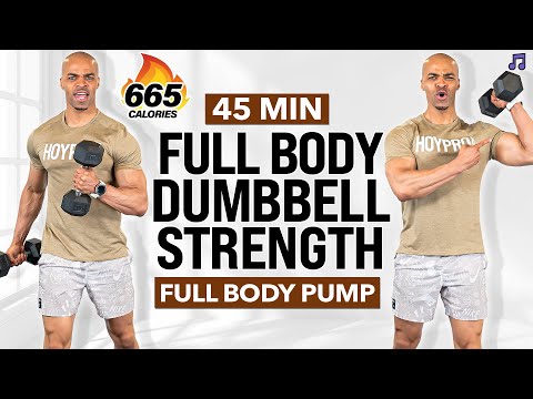 45 Minute Full Body Strength Workout With Dumbbells | Dumbbell Exercises to Build Muscle At Home