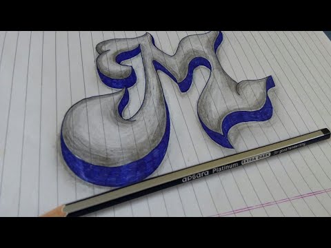 Very Easy!! How To Drawing 3D Floating Letter "M" #2 - Anamorphic Illusion - 3D Trick Art on paper