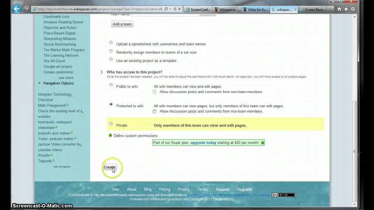 Using projects in  Wikispaces