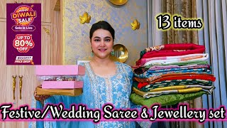 Meesho Maha Diwali sale Special Festive wear Saree & Jewellery set haul @PoojaRikichoyal 