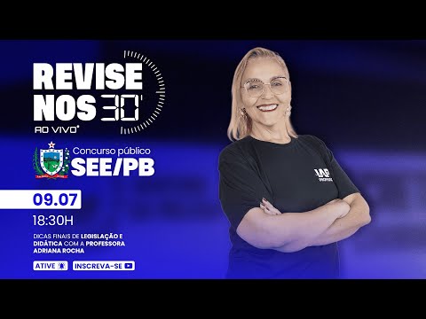 Banner de capa do material gratuito Revise nos 30 da SEE PB - Legislação e didática prof. Adriana Rocha