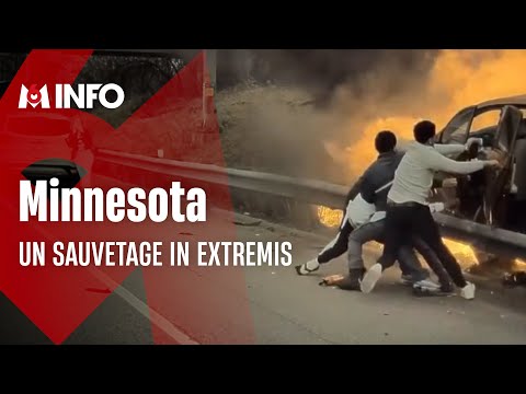 Le sauvetage d'un conducteur  piégé dans une voiture en feu