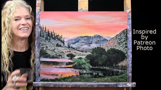 MOUNTAIN SUNSET- Learn How to Draw and Paint with Acrylics- Easy Fun Landscape Paint and Sip at Home