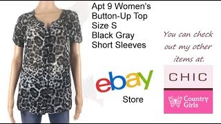 Apt 9 Women's Button Up Top Size S Black Gray Short Sleeves