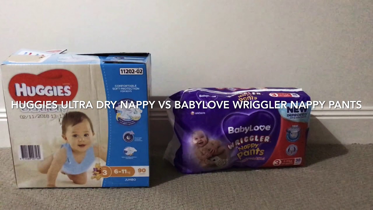 Huggies ultra dry nappy vs Babylove wriggler Nappy Pants