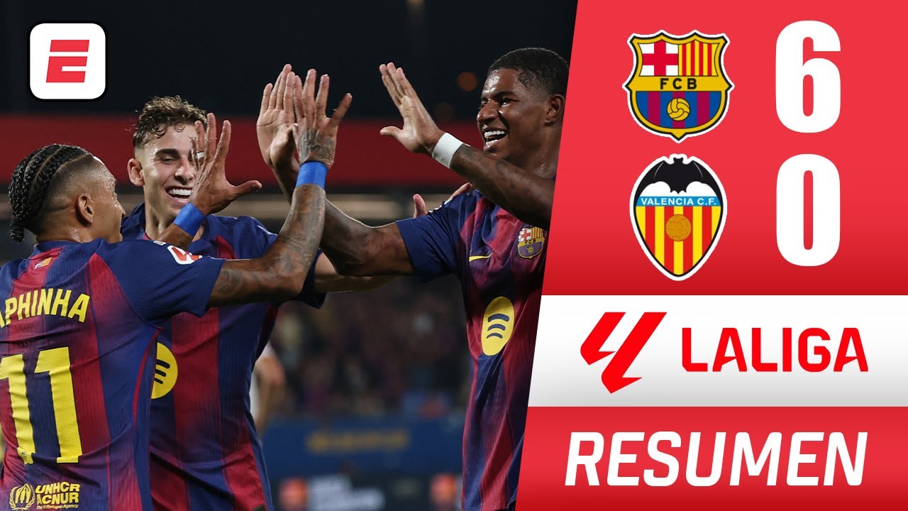 BARCELONA humilló al VALENCIA con goleada 6-0. Dobletes de Fermín, Raphinha y Lewandowski | La Liga