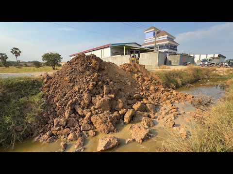Just New Project!! Skilled Work with KOMATSU D20P Dozer and 6-Wheel Dump Trucks Filling Flooded Land