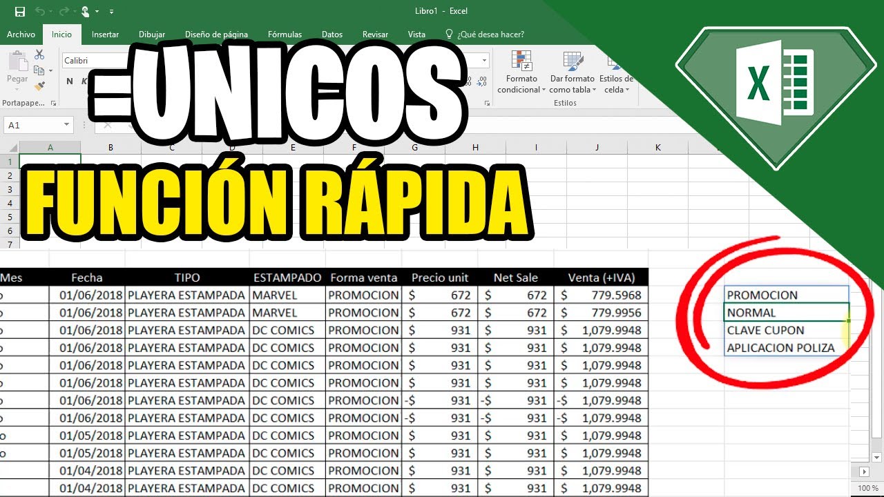 ASÍ SE USA LA FUNCIÓN DE ÚNICOS DE EXCEL 365 SE MÁS RÁPIDO EN EXCEL | FUNCIONES BASICAS OFFICE EXCEL
