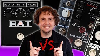 Video thumbnail for ProCo Rat 2 vs Mosky King Rat vs Sonicake Rude Mouse vs Tone City Mickey | Cheap Rat Pedal shootout! by Rich. Words. Music.