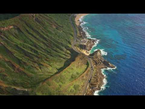 Aerial shot of the Kalanianaole Highway and Lanai Lookout below Koko Head on Oahu