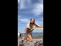Granny Doing Yoga After Ocean Swim