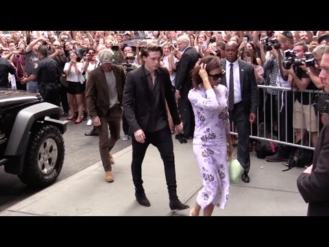Victoria Beckham, David Beckham and their son Brooklyn and Romeo have lunch at Balthazar in NYC