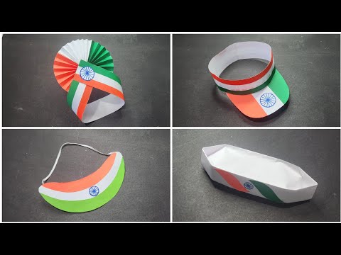 DIY 4 Tricolor Caps | How to make Paper Caps for Independence Day | Tiranga Kids Cap Tutorial Crafts