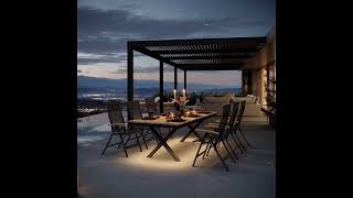 OUTFLEXX Luminara Garten-Essgruppe mit LED-Beleuchtung, anthrazit matt/natur, Aluminium/Textilen/Holzimitat, Tisch 240 x 100 cm, 6 Klappstühle 