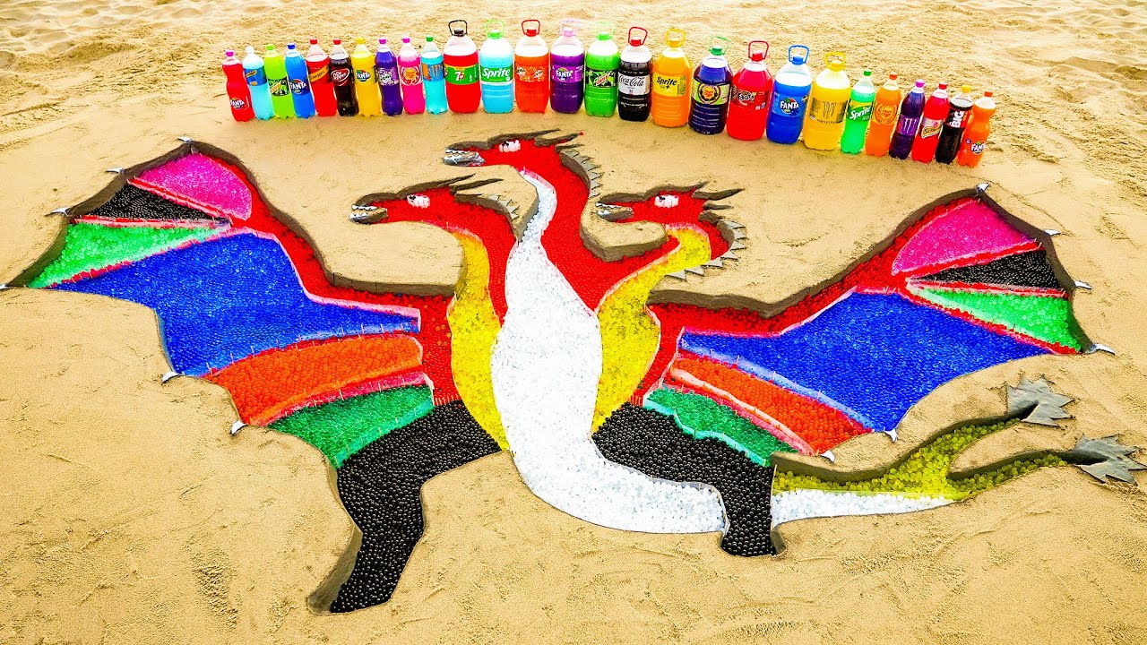 How to make Rainbow King Ghidorah with Orbeez, Fanta, Sprite, Coca Cola vs Mentos & Popular Sodas