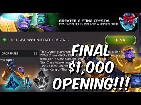 Final $1,000 Greater Gifting Crystal Opening! - 6 Star Kang Last Shot - Marvel Contest of Champions