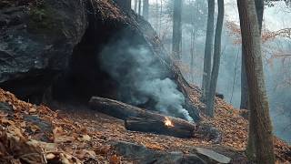 Bushcraft Сamping in a Сave, Survival Shelter in the Forest