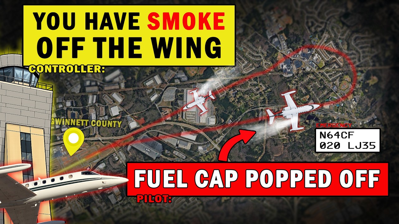 Fuel Cap Off + Fuel Leak on Takeoff | Learjet #N64CF Emergency Return