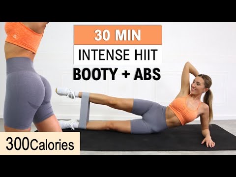 30 Min ABS + BOOTY HIIT Workout | Resistance Band, Burn 300 Calories, No Repeat, Warm Up + Cool Down
