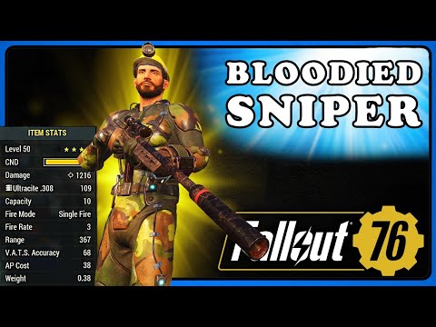Fallout 76: Bloodied Sniper. One Shot Kill, 10k DMG per Shot. Hunting and Gauss Rifle.