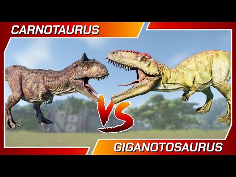Dinosaurs Battle CARNOTAURUS Vs GIGANOTOSAURUS - Jurassic World Evolution