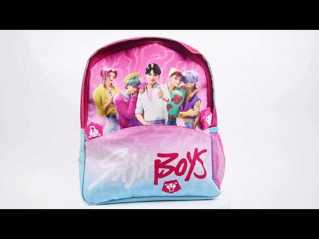 Vídeo relacionado con KPop Demon Hunters Mochila negra para niños Saja de K-Pop | Mochila escolar con estampado gráfico, cierre de cremallera frontal | Correas de hombro acolchadas ajustables y bolsillo lateral | Merch
