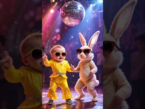 😍 little Baby Disco Dancing With Rabbit 😻 |WhatsApp status🎉❤️| #rabbit #animaldance #fun #discodance
