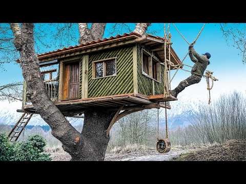 Man Builds Off-Grid TREEHOUSE With Watermill | Start to Finish by @crazybushcraft