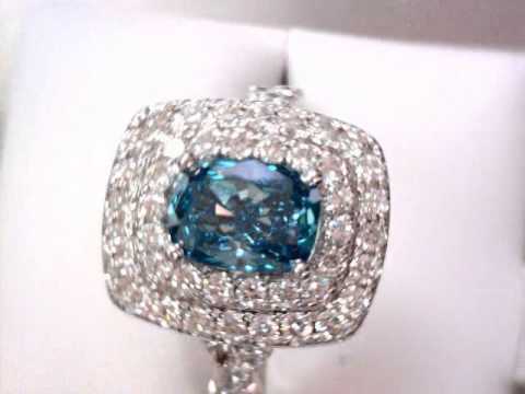 Beautiful one of a kind exotic blue diamond cushion ringBE