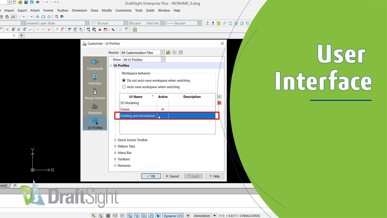 Switch to Drafting and Annotation UI Using Command Window