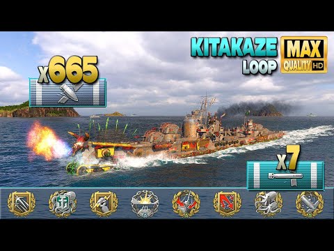 Destroyer Kitakaze in arms race on map Loop - World of Warships