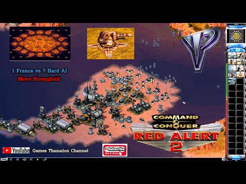 Red Alert 2 : France Grand cannon 1 vs 7 Brutal AI / Move Stronghold (No supperweapons)