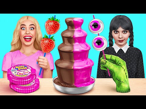 Wednesday vs Barbie Chocolate Fountain Fondue Challenge by Multi DO Challenge
