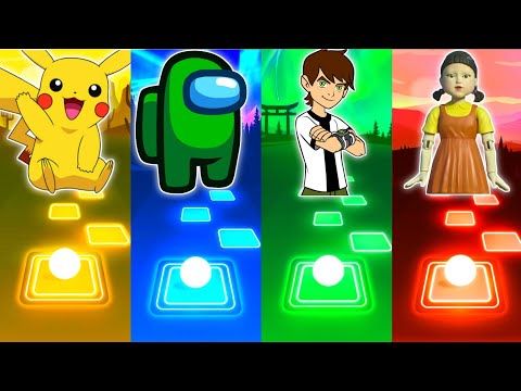 Pikachu vs Among Us vs Ben 10 vs Squid Game - Tiles Hop