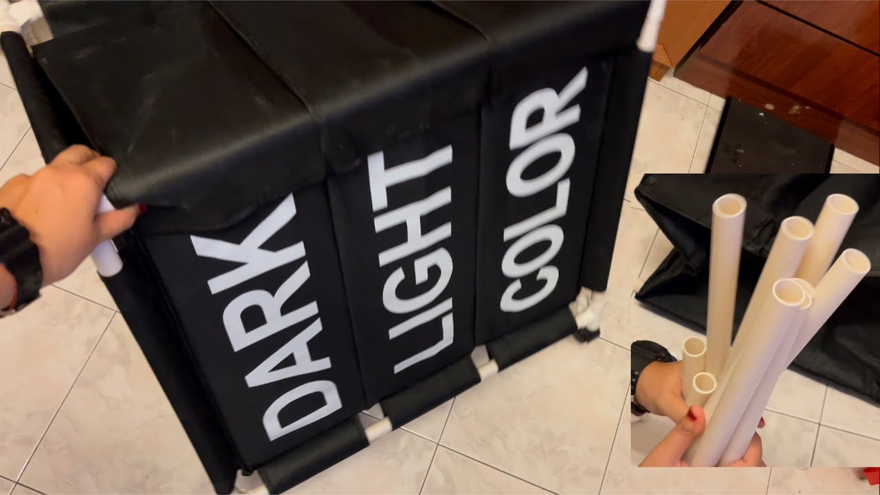 Laundry Basket With Wheels & Three Sections Light Dark Color