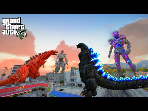 Mechagodzilla and Shin Godzilla Third Form vs Surtur God of War and Heisei Godzilla - GTA 5 Mods