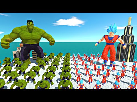 Hulk Team vs Son Goku Team in City Cage - Animal Revolt Battle Simulator