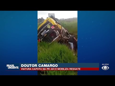 Viatura da PM capota na PR-323 em Doutor Camargo no PR