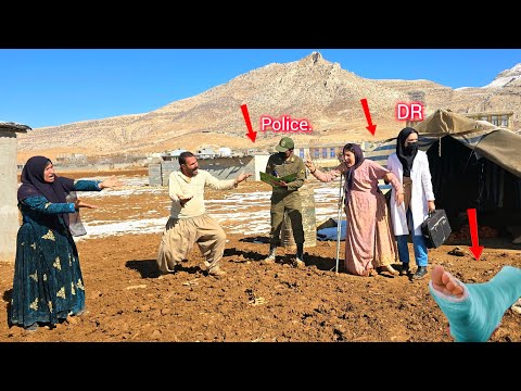 Police and doctor presence: Taking second wife to hospital for a broken leg creates conflict.