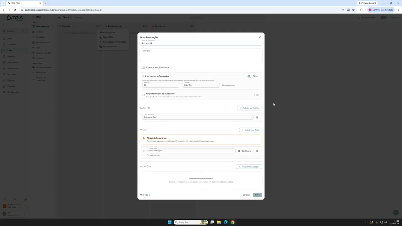 Como configurar Automações no TRIA CRM