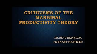 Criticisms of the Marginal Productivity Theory | Dr.RN