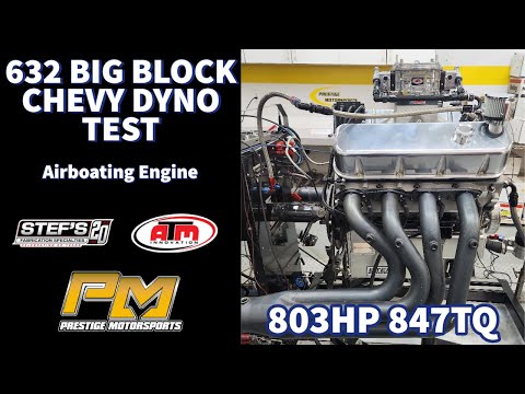 Ken's Airboats 2nd 632 Big Block Chevy Dyno Testing at Prestige Motorsports - 803HP 847TQ