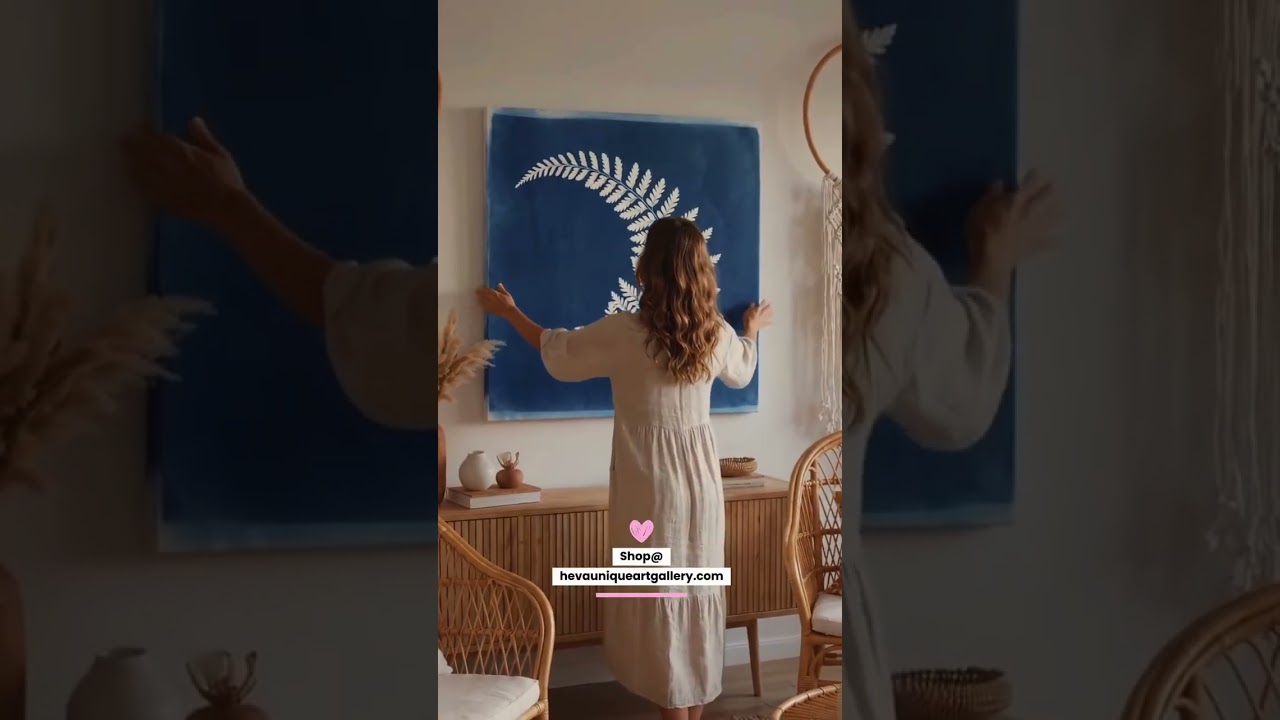 Indigo Blue Fern Botanical Canvas Art | Cyanotype Style Wall Print