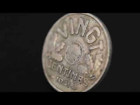 Moneda, Francia, État français, 20 Centimes, 1941, MBC, Cinc, Gadoury:320