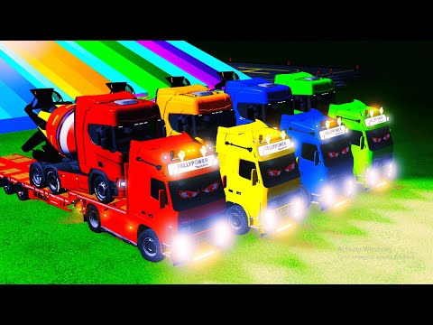 Volvo Truck Trailer Transporting Scania Cement Mixer to the Garage | FS22